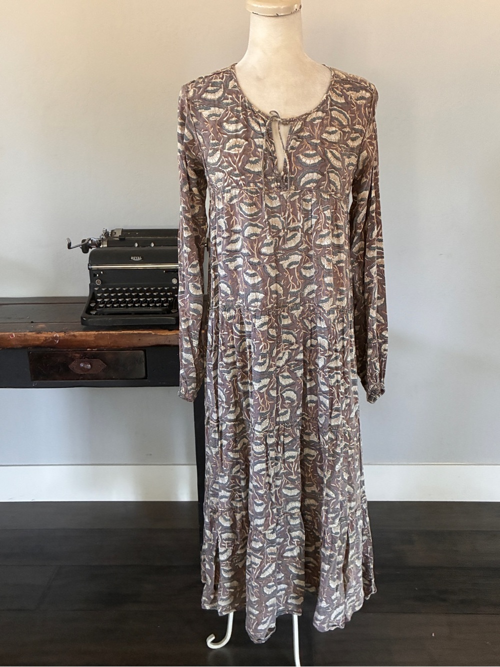 Maelu Willow Floral Tiered Cottagecore Maxi Earthy Bohemian Dress - Size Small